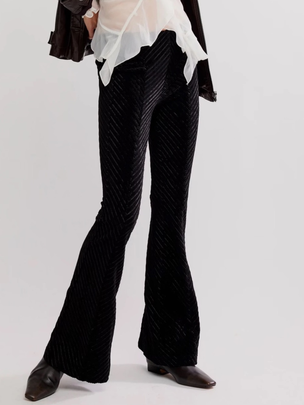 Free People Penny Pull-On Velvet Flare Pants Black Small Low Rise Y2K